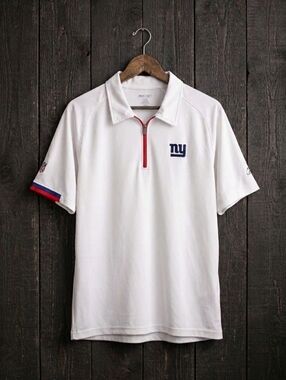 RBK NFL NY Giants White Quarter Zip Polo Shirt Performance Embroidered Logo Med